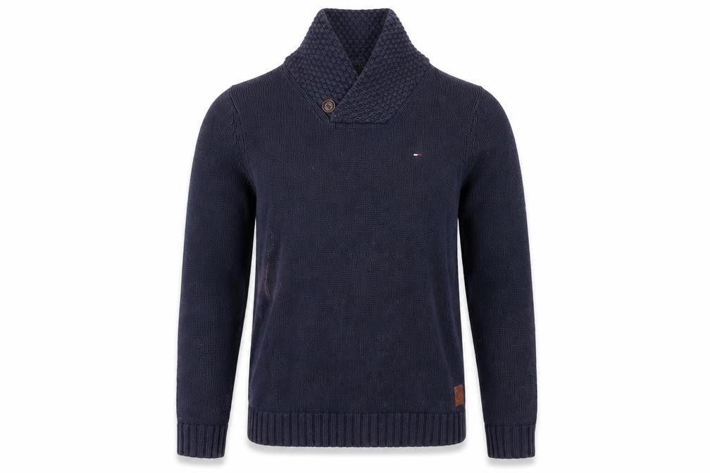 Hilfiger Denim Men's Blue Cotton Shawl Collar Pullover Jumper M