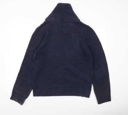 Hilfiger Denim Men's Blue Cotton Shawl Collar Pullover Jumper M