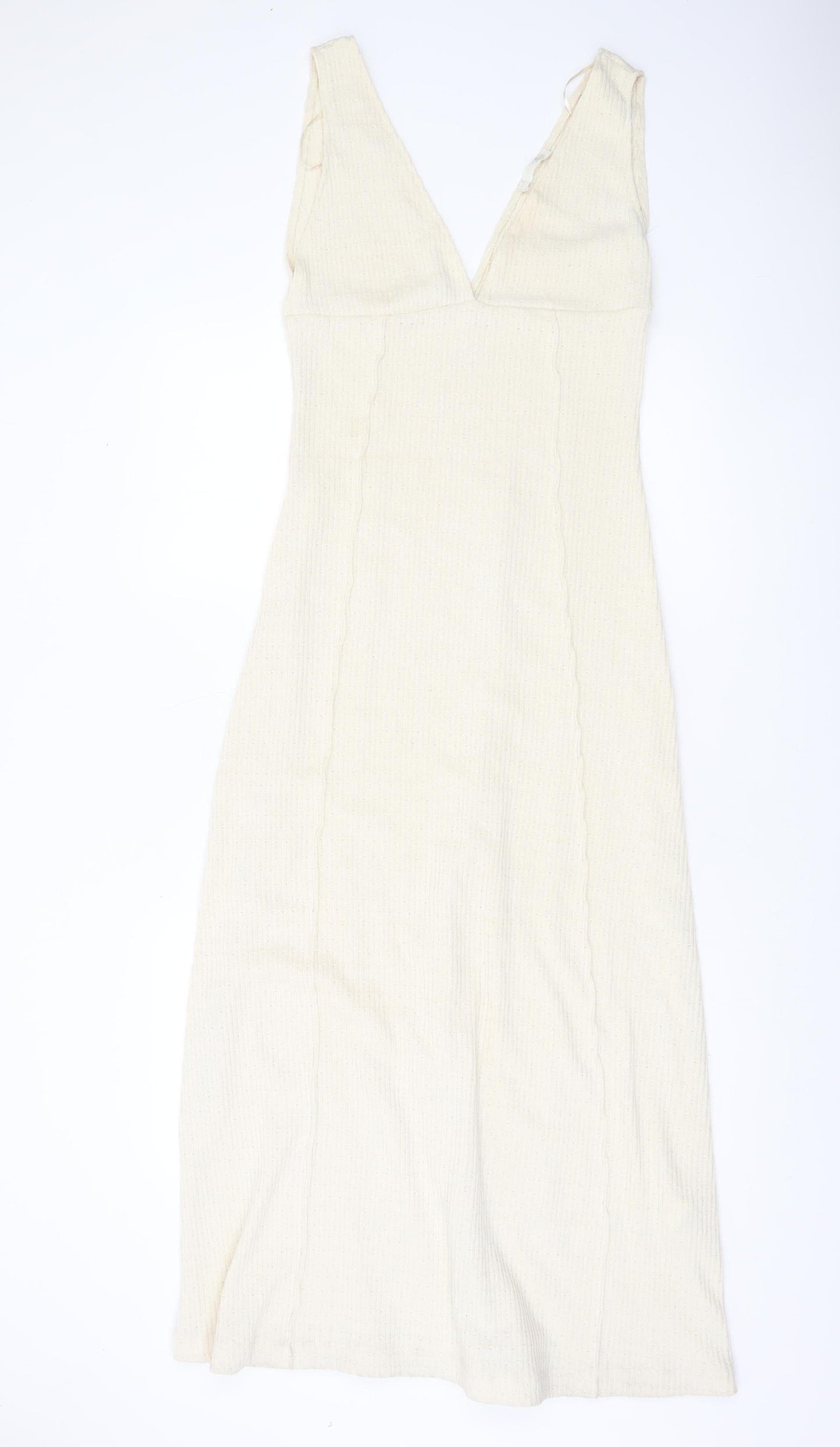 Zara Women Ivory Knit Bodycon Midi Dress Size S
