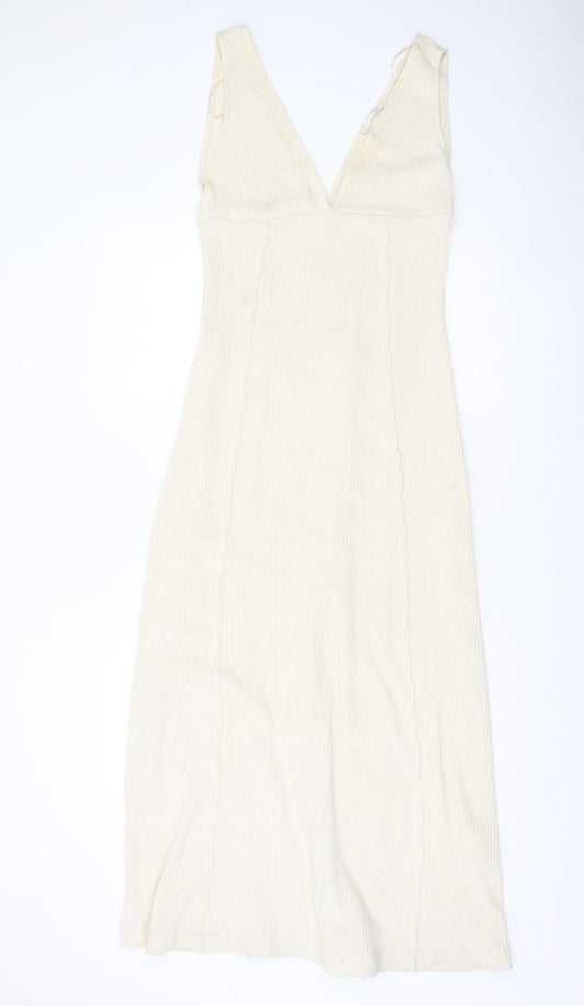 Zara Women Ivory Knit Bodycon Midi Dress Size S