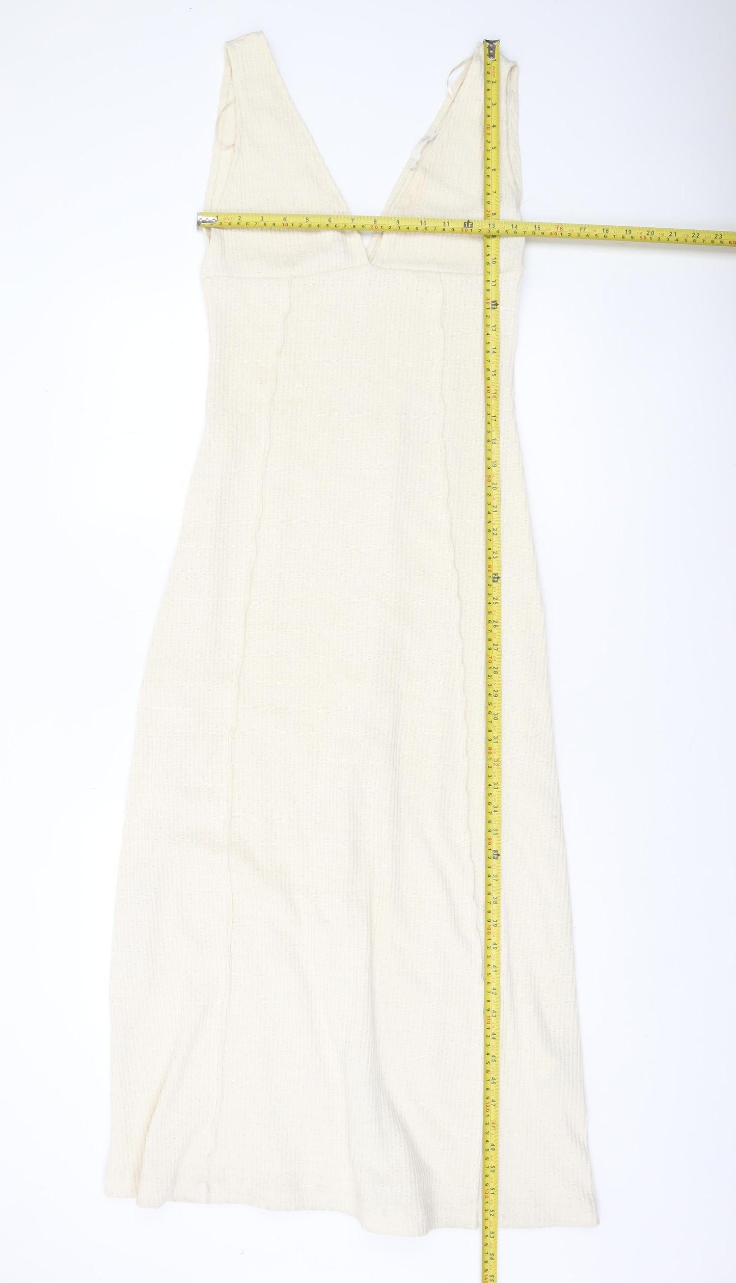 Zara Women Ivory Knit Bodycon Midi Dress Size S