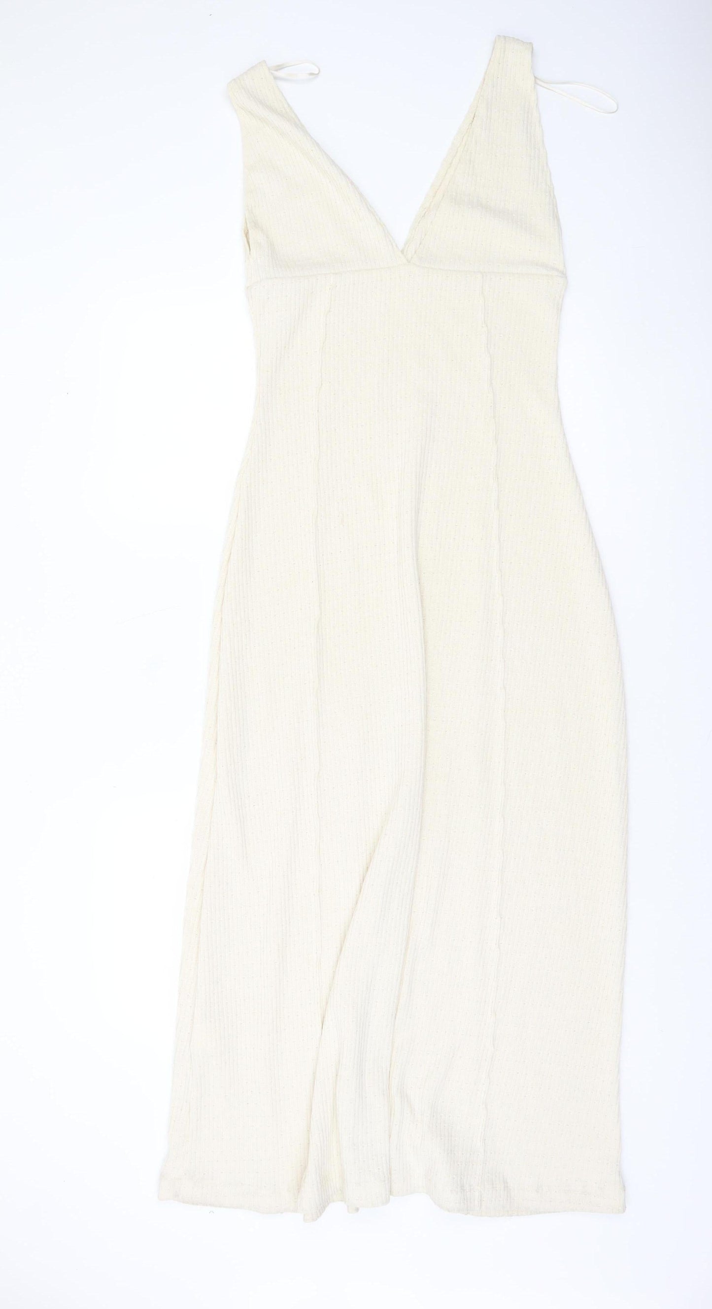 Zara Women Ivory Knit Bodycon Midi Dress Size S