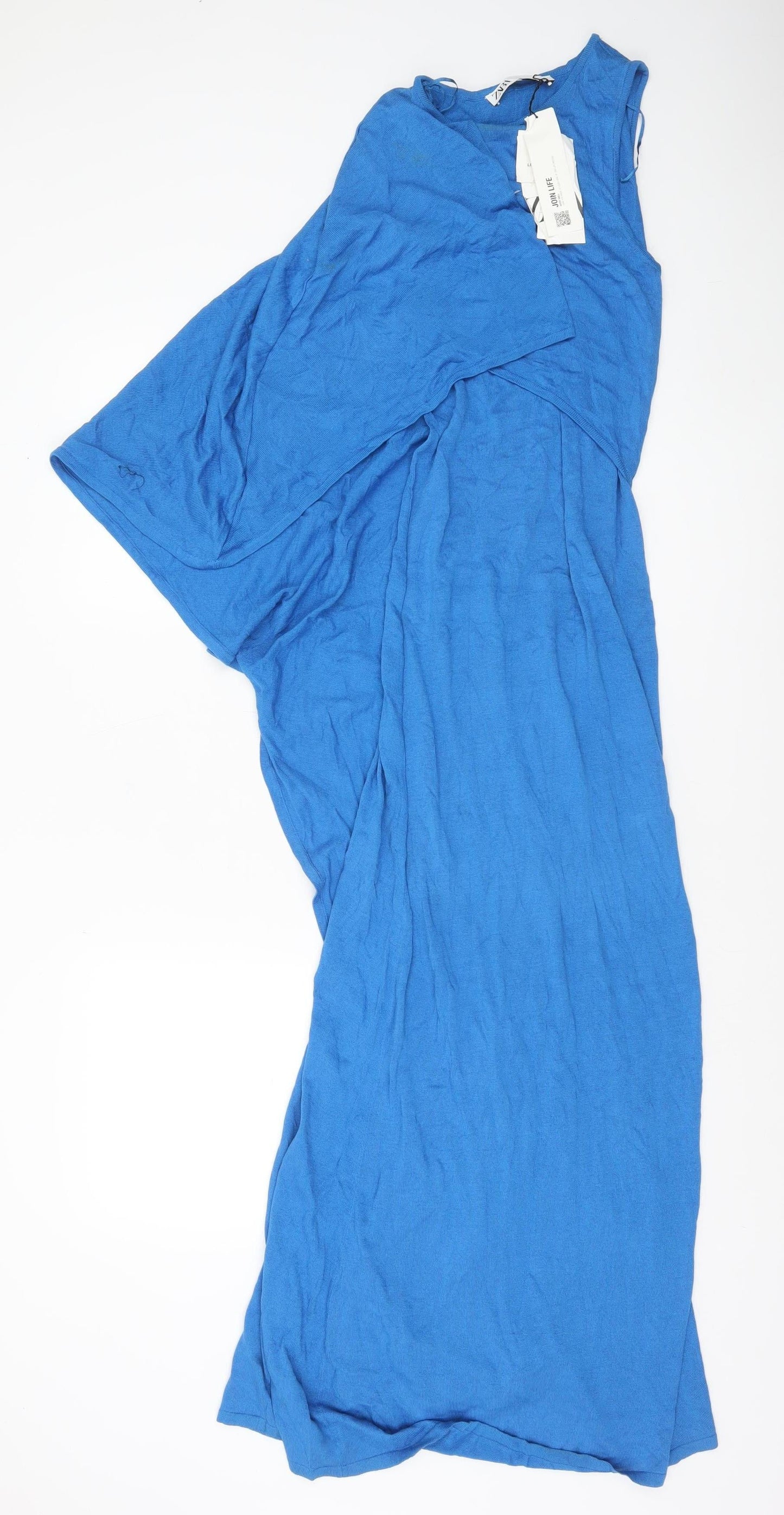 Zara Women Blue Asymmetric Long Sleeveless Knit Dress Size S