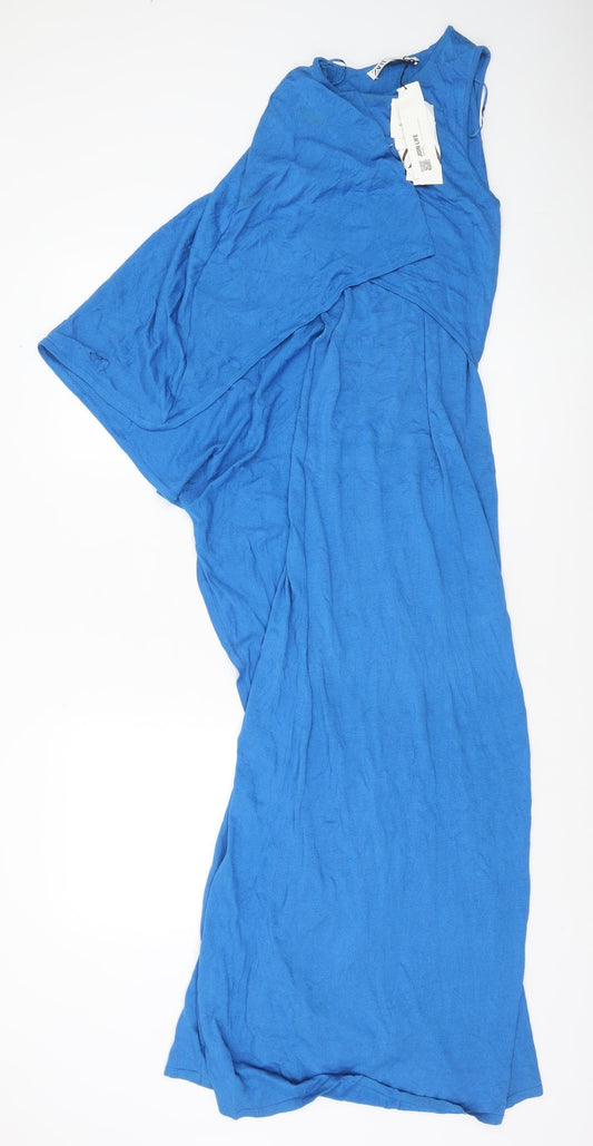 Zara Women Blue Asymmetric Long Sleeveless Knit Dress Size S