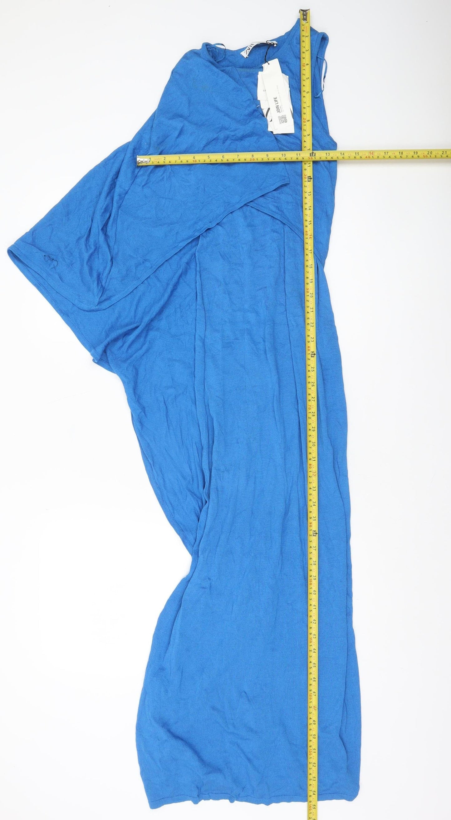 Zara Women Blue Asymmetric Long Sleeveless Knit Dress Size S
