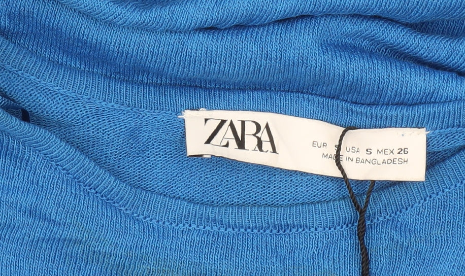 Zara Women Blue Asymmetric Long Sleeveless Knit Dress Size S