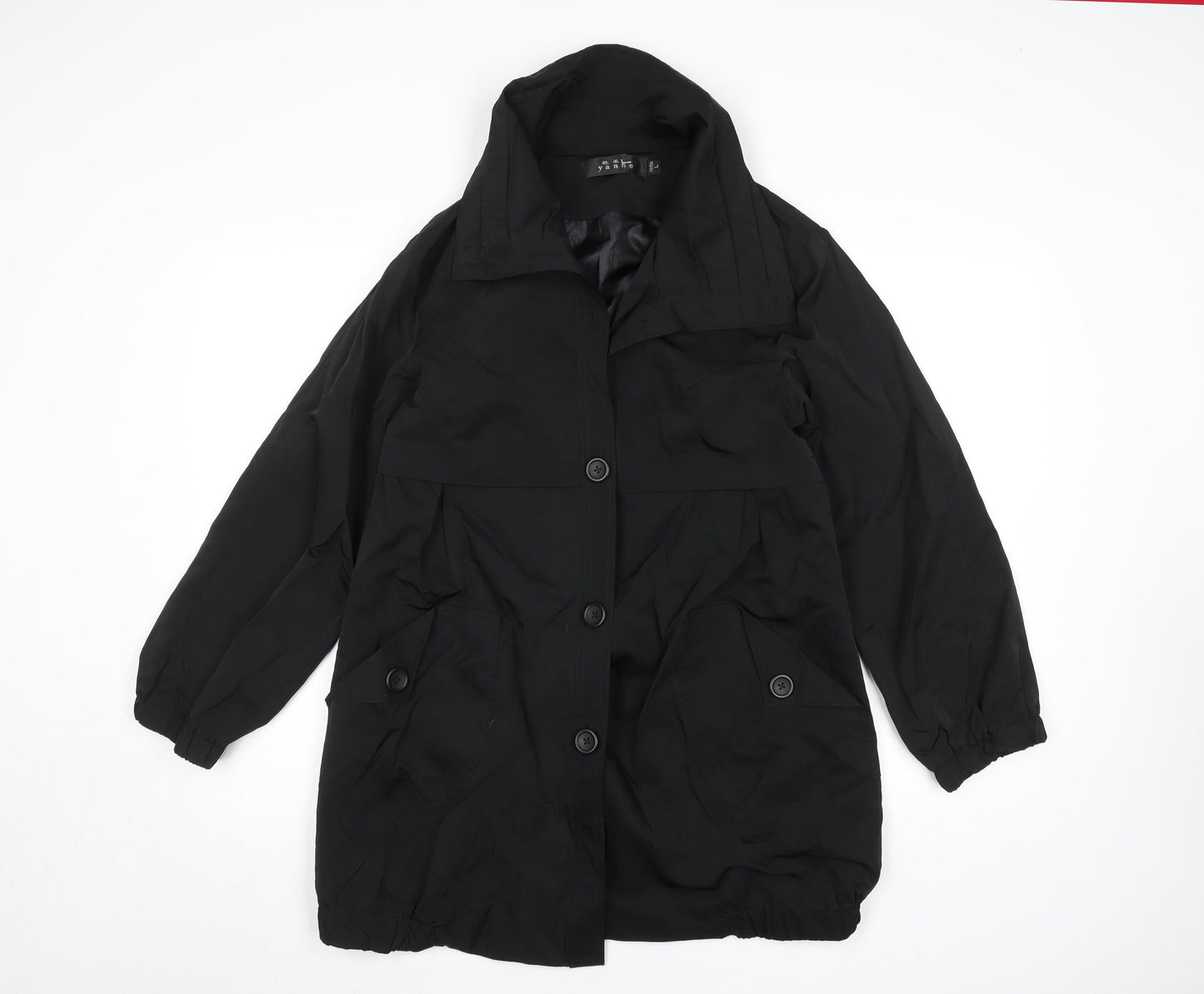 Yanhe Women's Black Mid-Length Overcoat Size 14 Lined Button Front