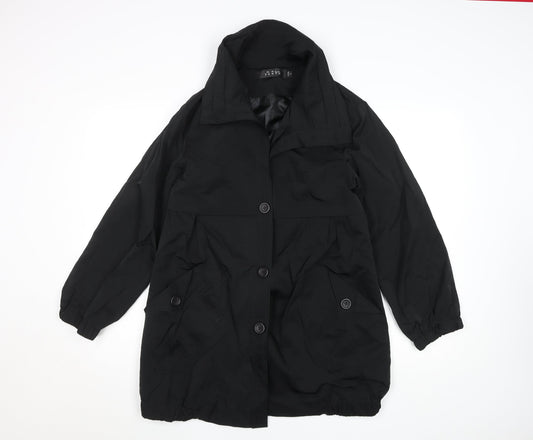 Yanhe Women's Black Mid-Length Overcoat Size 14 Lined Button Front