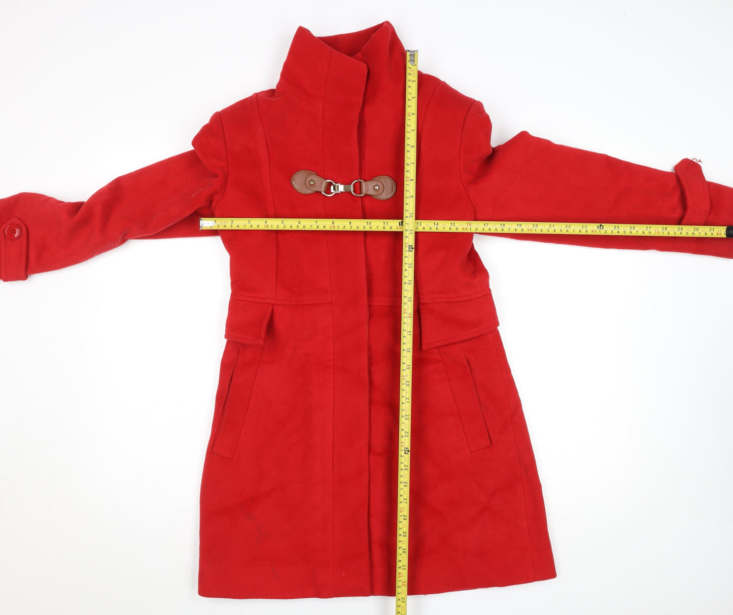 Madame Women's Red Mid-Length Belted Overcoat UK 10