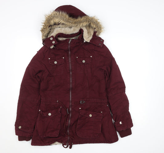 That's It! Women’s Red Hooded Parka Jacket L Faux Fur Winter Coat