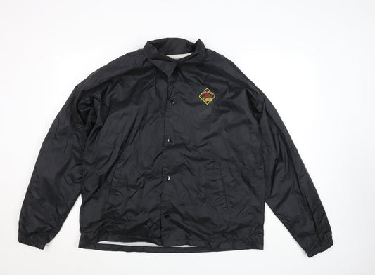 PASS PORT Women's Black Nylon Coach Jacket Size L Embroidered Logo