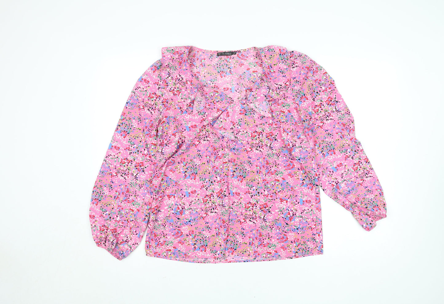 Dunnes Stores Women's Pink Floral Long Sleeve Wrap Blouse Size S