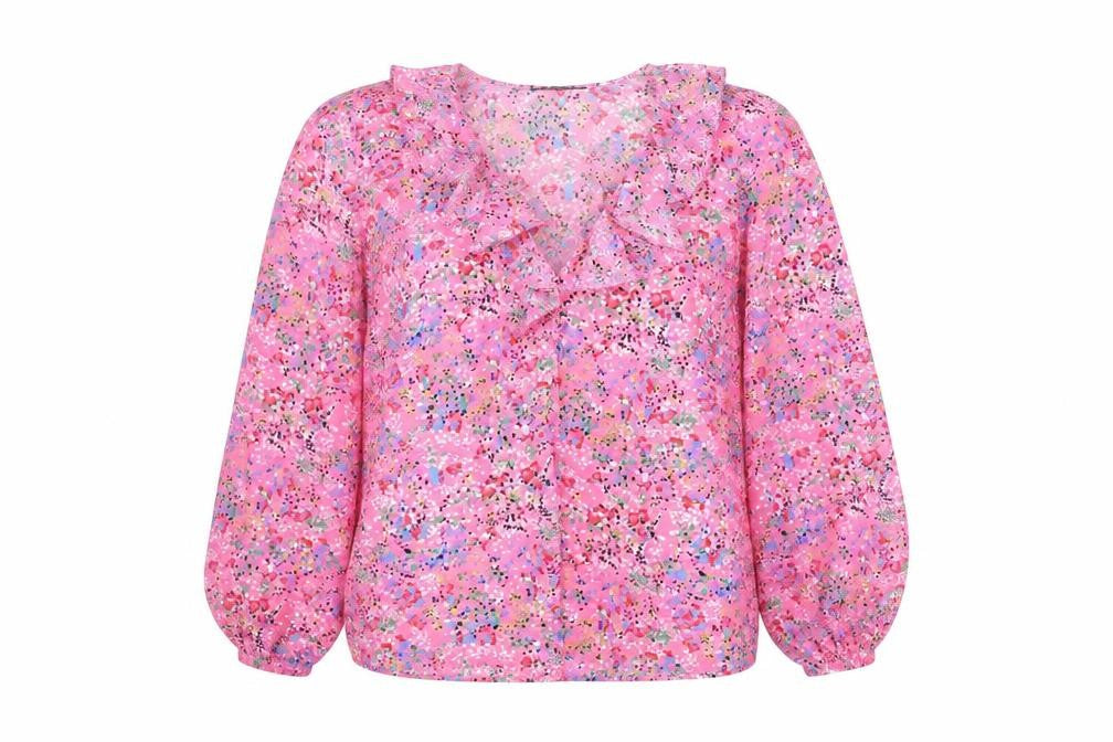 Dunnes Women's Pink Floral Long Sleeve Wrap Blouse Size S