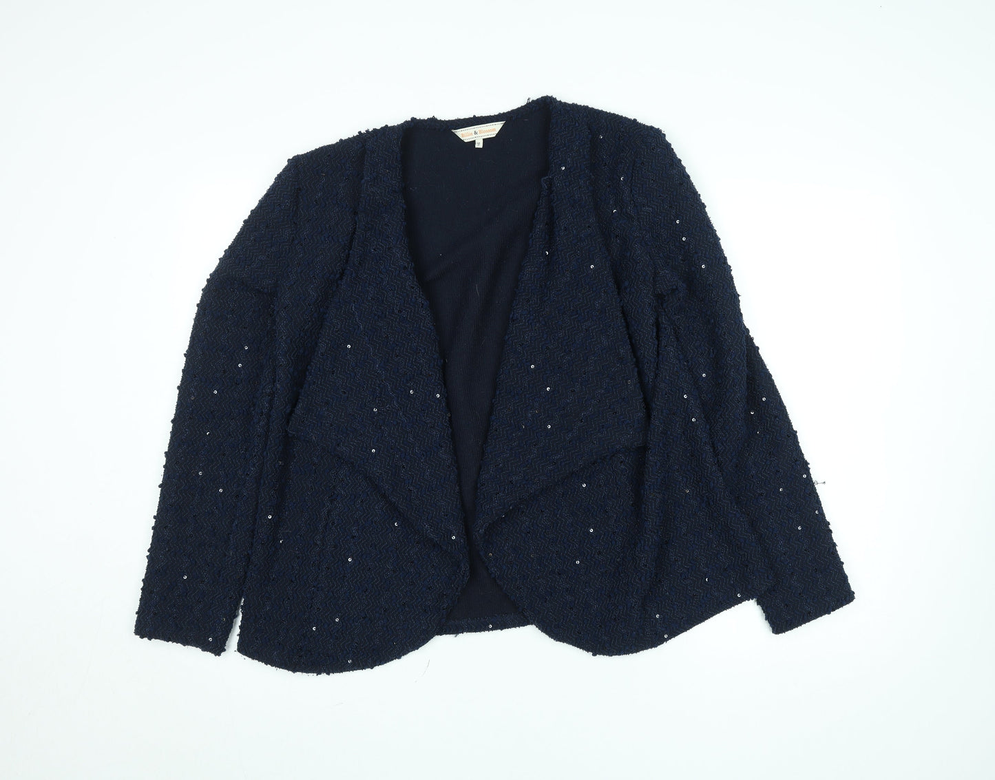 Belle & Blossom Women's Blue Bouclé Sequin Open Front Blazer UK 12