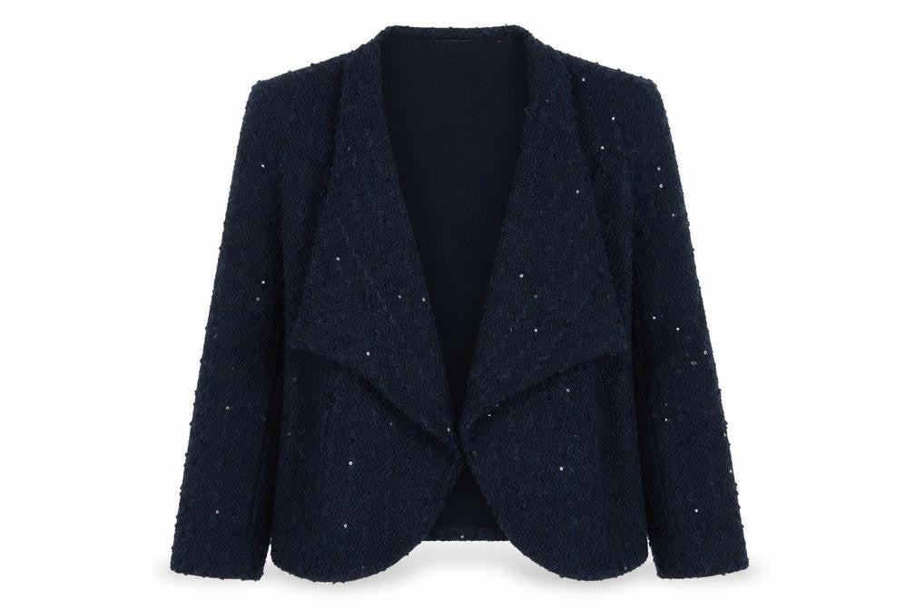 Belle & Blossom Women's Blue Bouclé Sequin Open Front Blazer UK 12