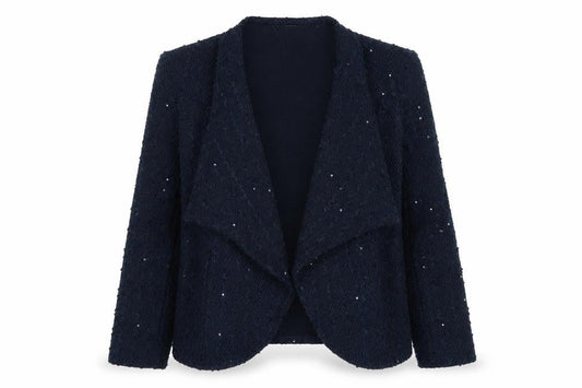 Belle & Blossom Women's Blue Bouclé Sequin Open Front Blazer UK 12