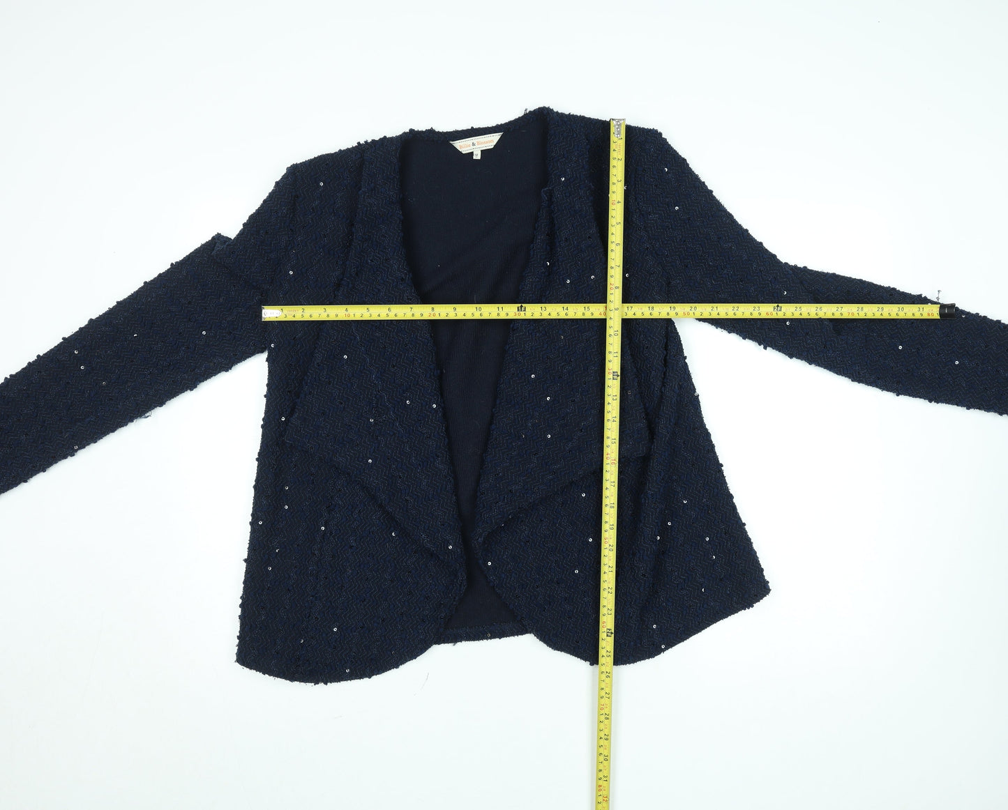Belle & Blossom Women's Blue Bouclé Sequin Open Front Blazer UK 12