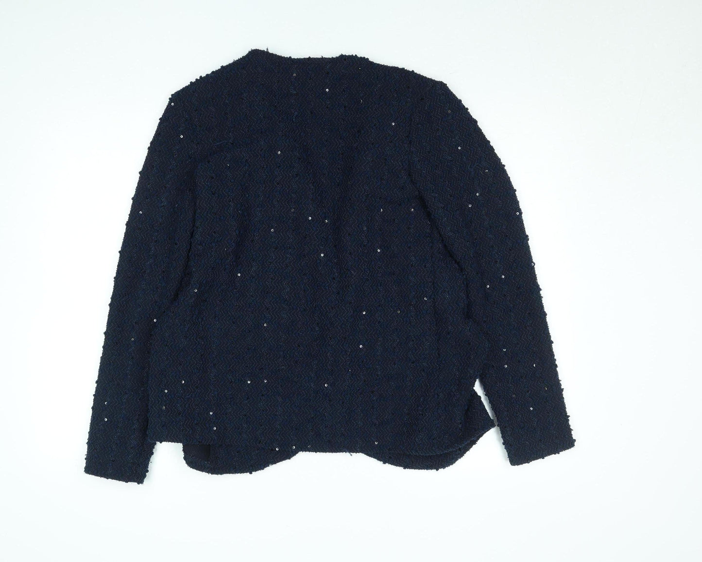 Belle & Blossom Women's Blue Bouclé Sequin Open Front Blazer UK 12