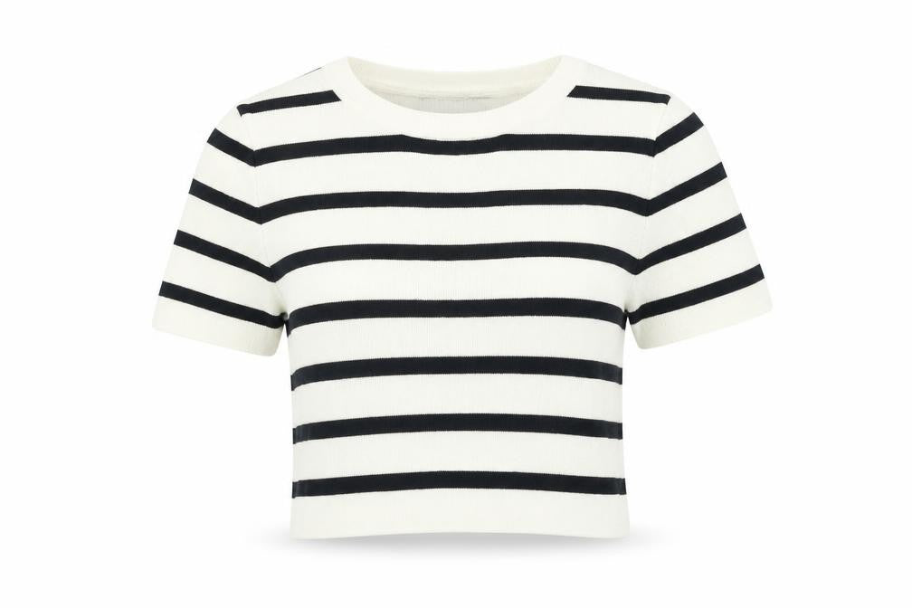 ZARA Women’s White Black Striped Cropped Knit T-Shirt Size M