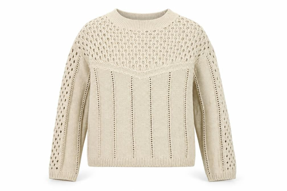 Vero Moda Women Beige Open Knit Cotton Jumper Size S