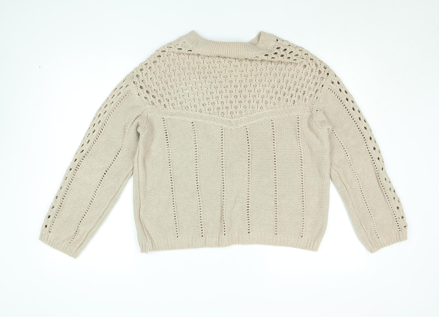 Vero Moda Women Beige Open Knit Cotton Jumper Size S