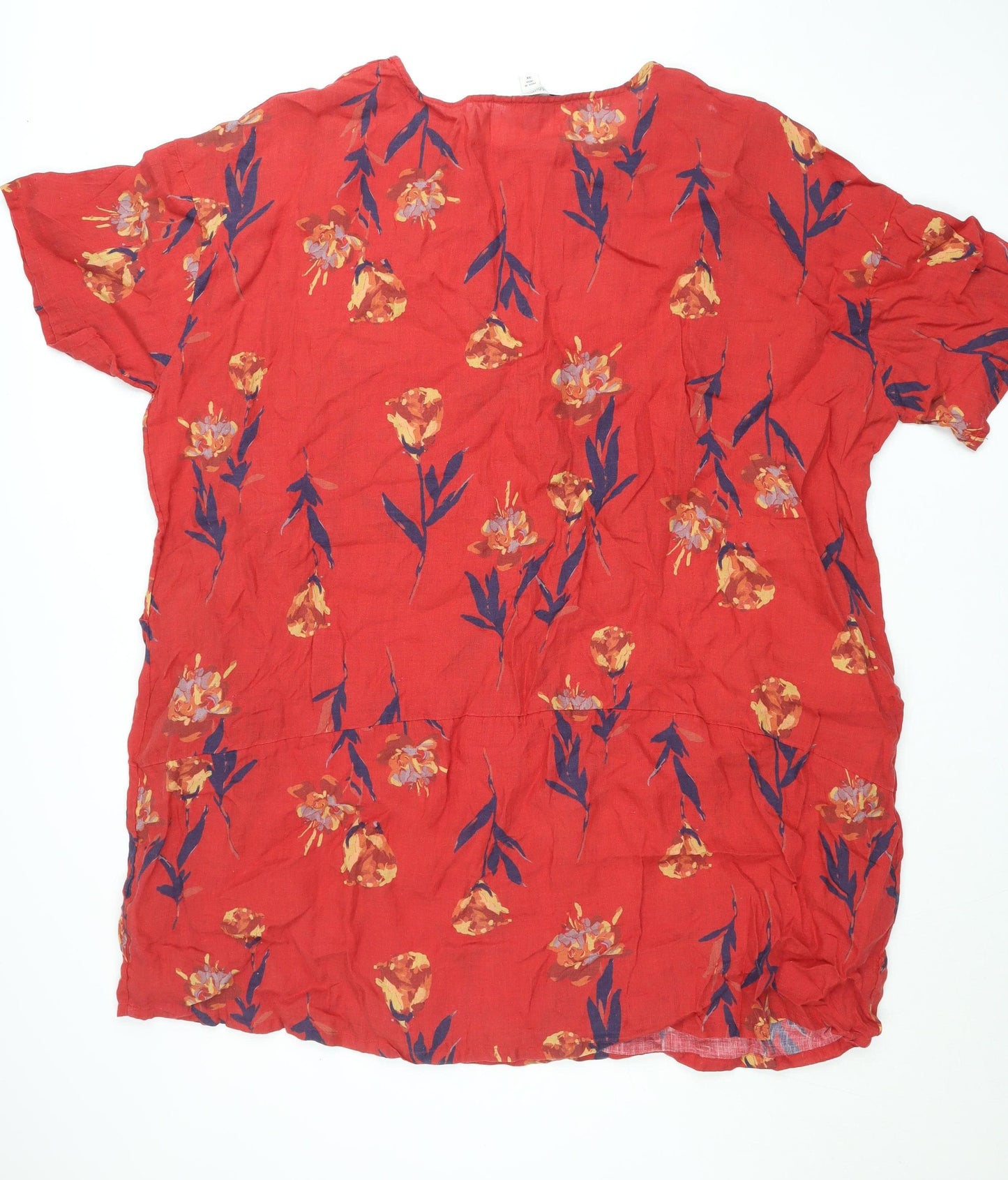Coldwater Creek Womens Red Floral Linen Tunic Blouse 3XL Relaxed Fit