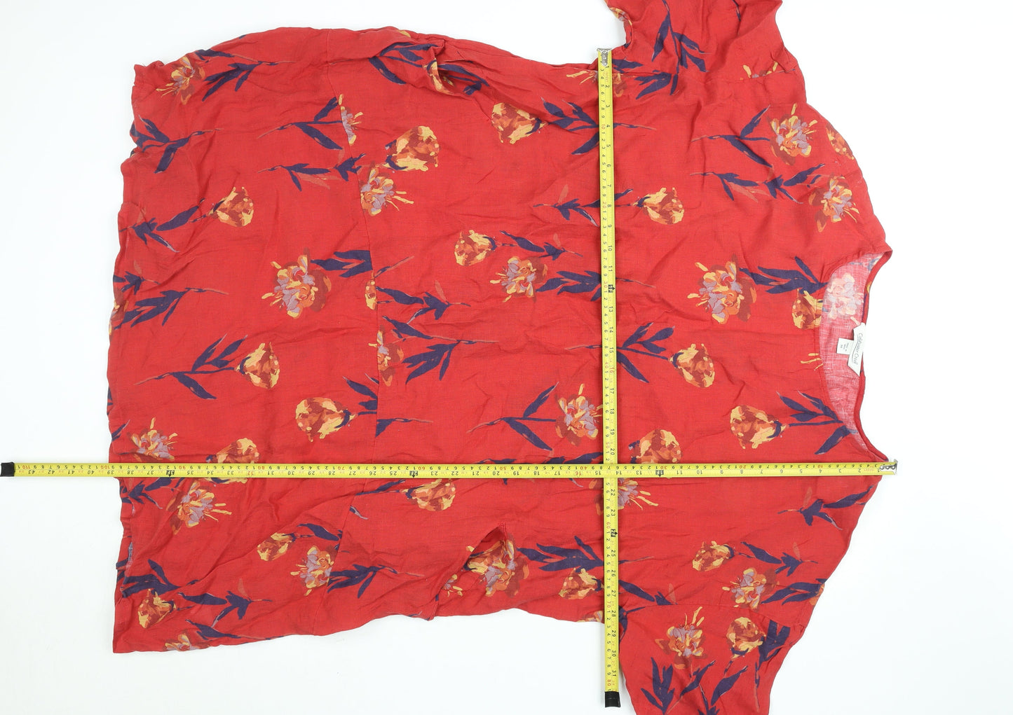 Coldwater Creek Womens Red Floral Linen Tunic Blouse 3XL Relaxed Fit