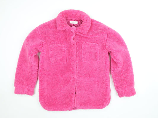 H&M Teens Pink Fleece Lined Button Up Jacket Size 14