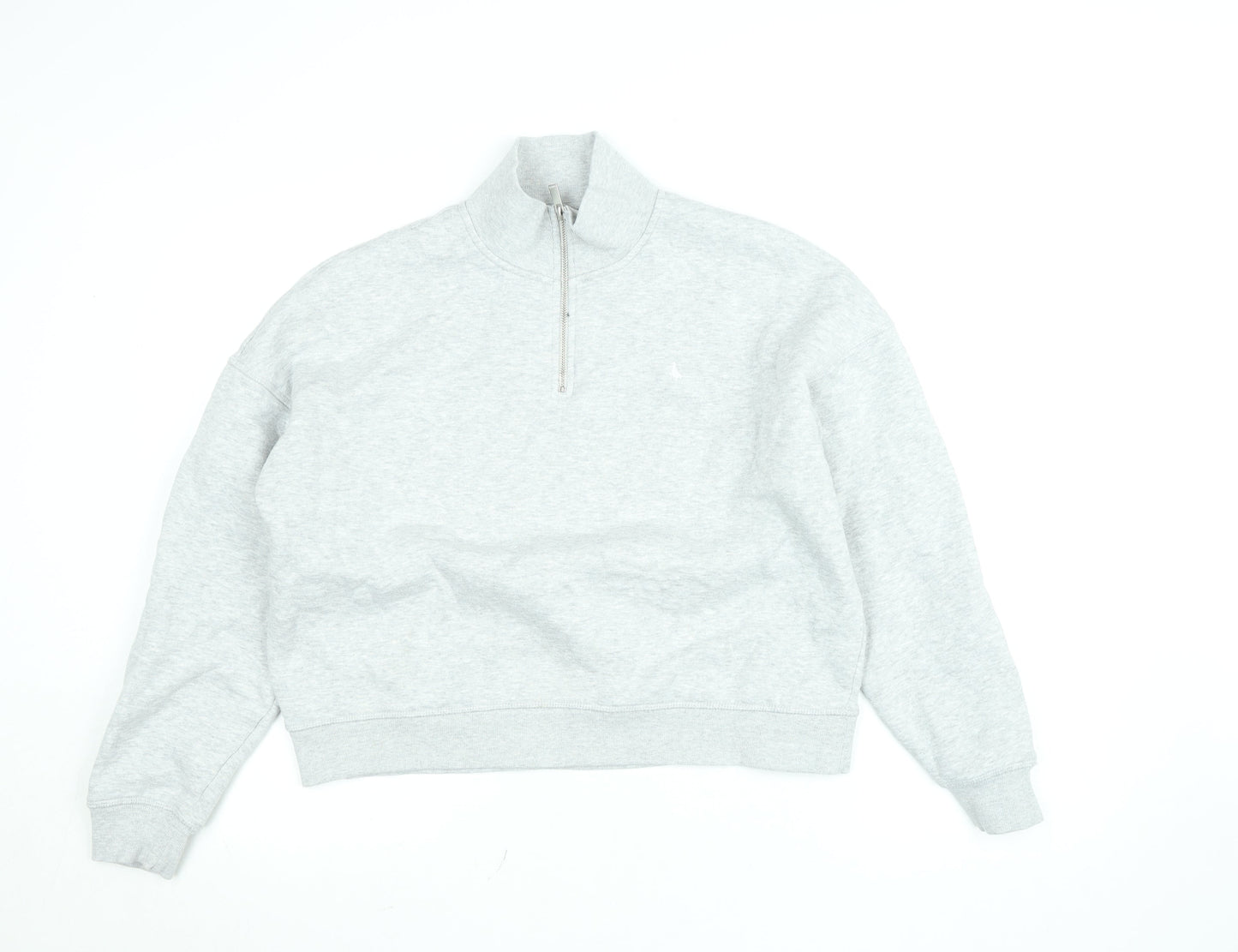 Jack Wills Women's Grey 1/4 Zip Sweatshirt UK 12 Cotton Blend Fleece Lined