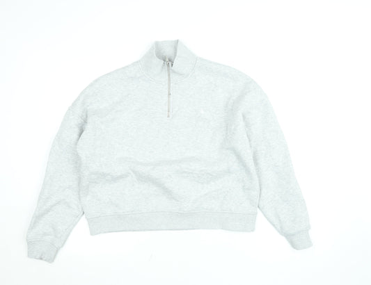 Jack Wills Women's Grey 1/4 Zip Sweatshirt UK 12 Cotton Blend Fleece Lined