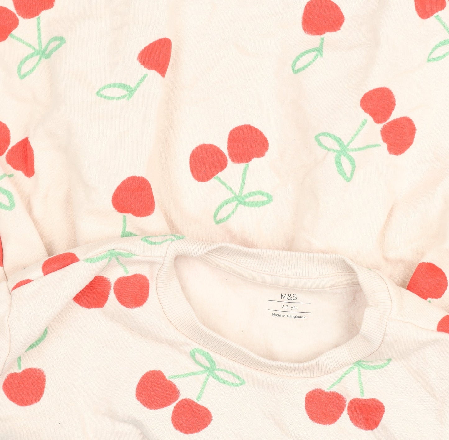 Marks and Spencer Girls Beige Cherry Print Long Sleeve Skater Dress 2-3 Years