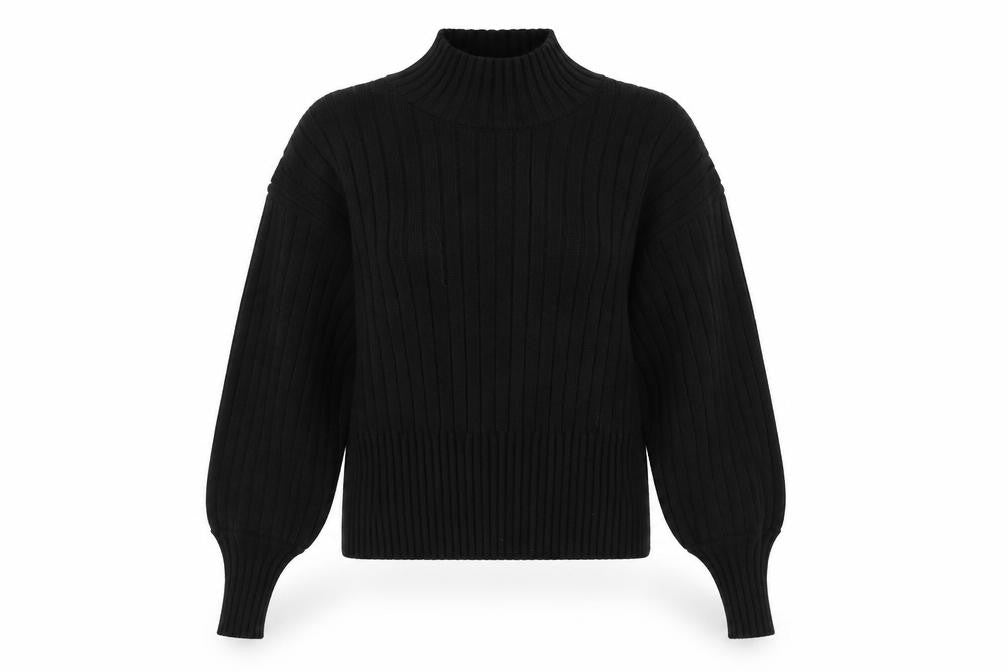 Zaful Womens Black Mock Neck Ribbed Knit Jumper One Size