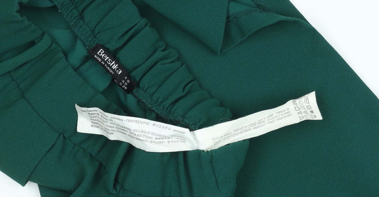 Bershka Women’s Green Striped Casual Shorts Size S