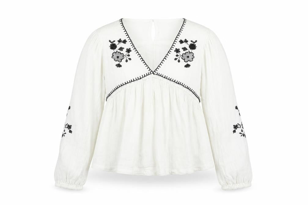Mango Girls White Embroidered Bohemian Cotton Long Sleeve Blouse 12 Years