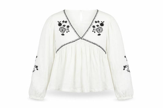 Mango Girls White Embroidered Bohemian Cotton Long Sleeve Blouse 12 Years