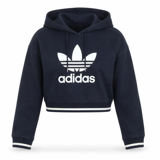 Adidas Women Navy Blue Cropped Hoodie Size 8 Cotton Blend Logo