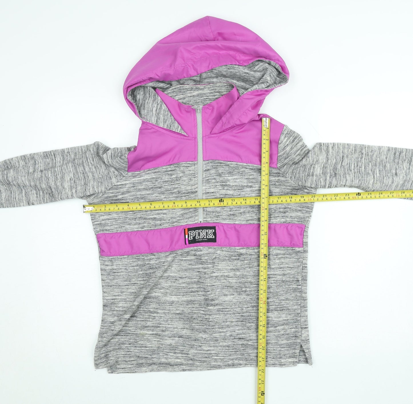 Victoria's Secret PINK Women's Grey & Pink 1/4 Zip Hooded Sweatshirt XS