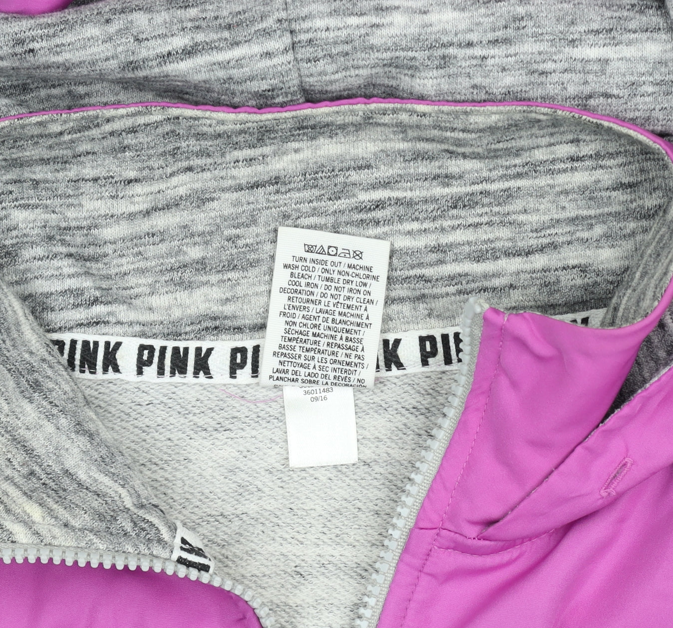 Victoria's Secret PINK Women's Grey & Pink 1/4 Zip Hooded Sweatshirt XS