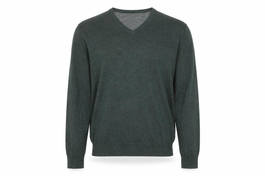 Mark Law Men's Green Cotton V-Neck Jumper Size M