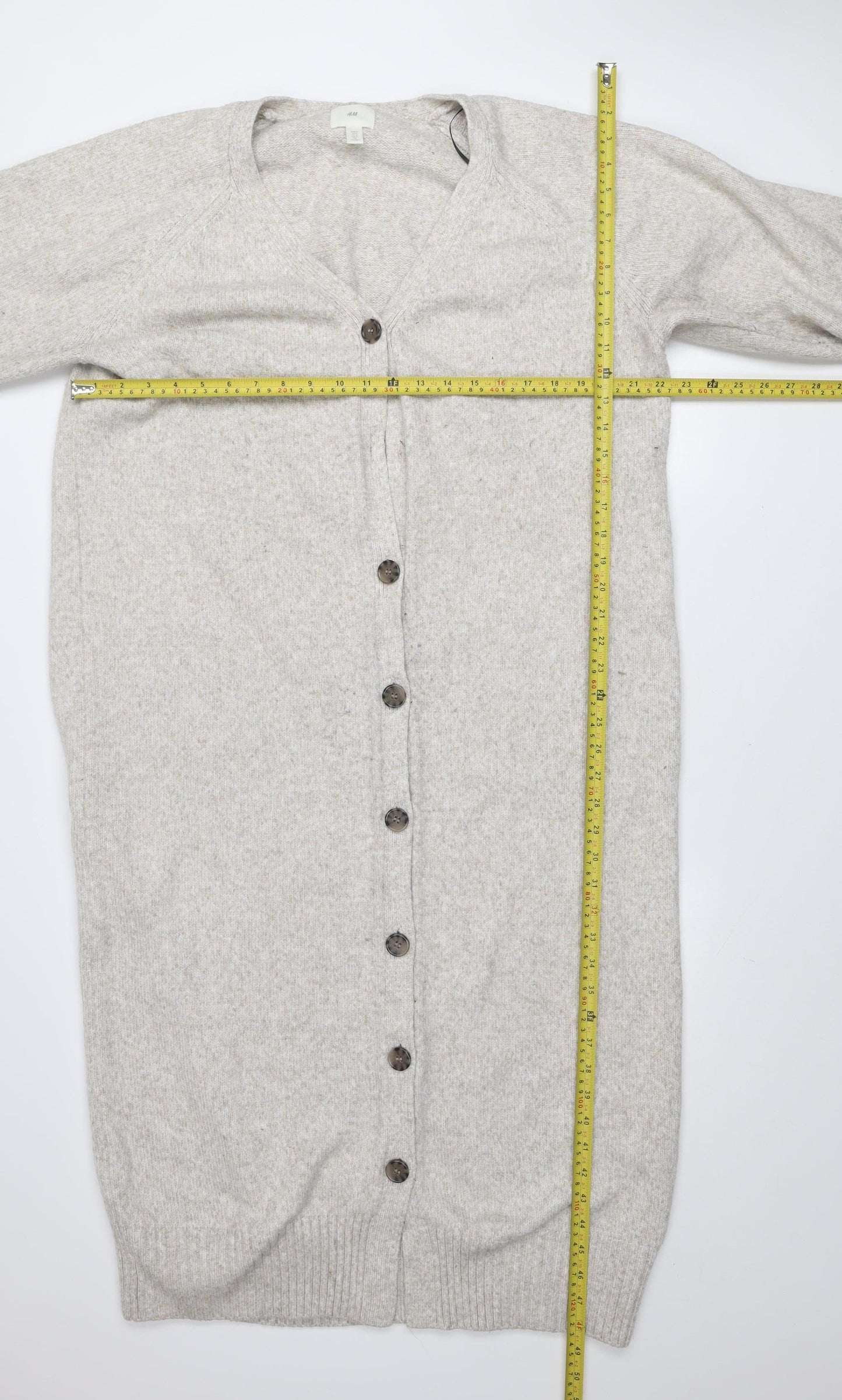 H&M Women’s Beige Long Knitted V-Neck Cardigan Size 12