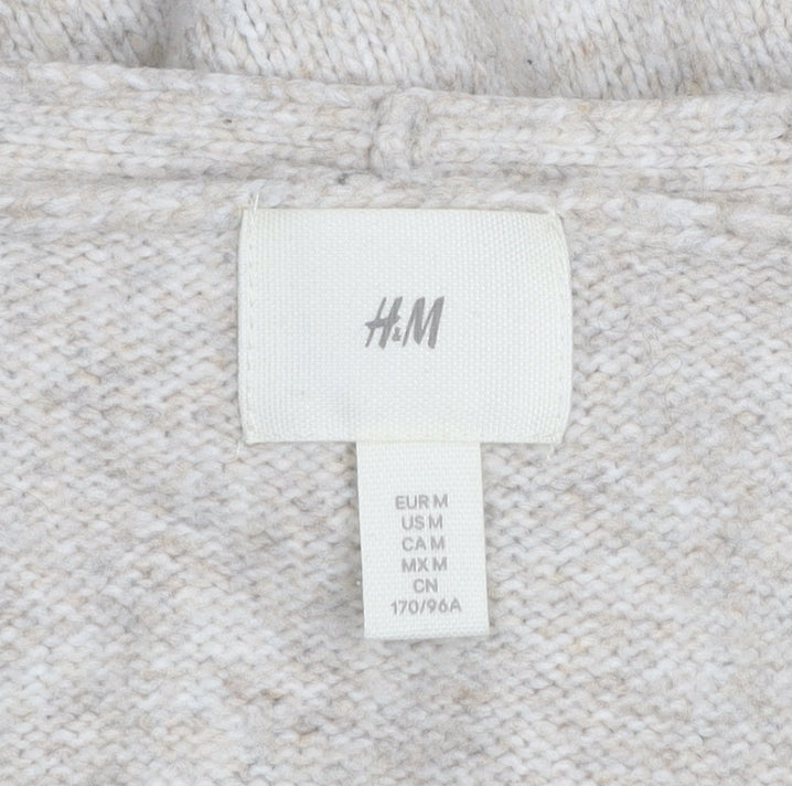 H&M Women’s Beige Long Knitted V-Neck Cardigan Size 12