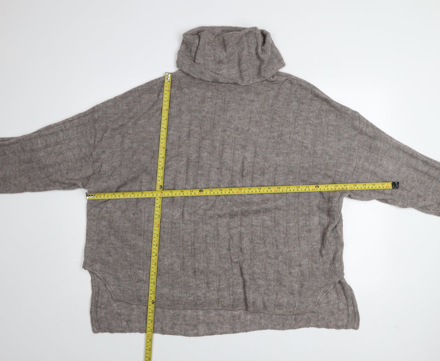 H&M Womens Grey Roll Neck Knit Jumper Size 16 Long Sleeve Warm