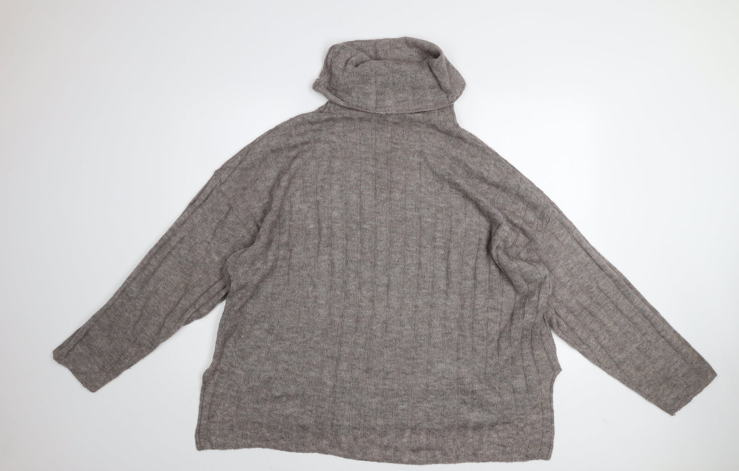 H&M Womens Grey Roll Neck Knit Jumper Size 16 Long Sleeve Warm
