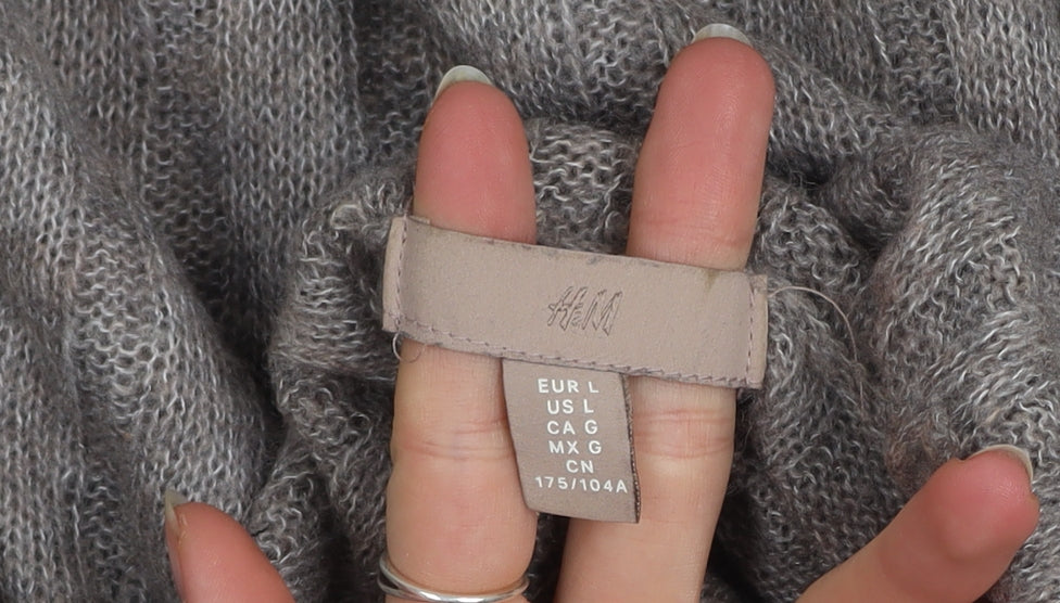 H&M Womens Grey Roll Neck Knit Jumper Size 16 Long Sleeve Warm