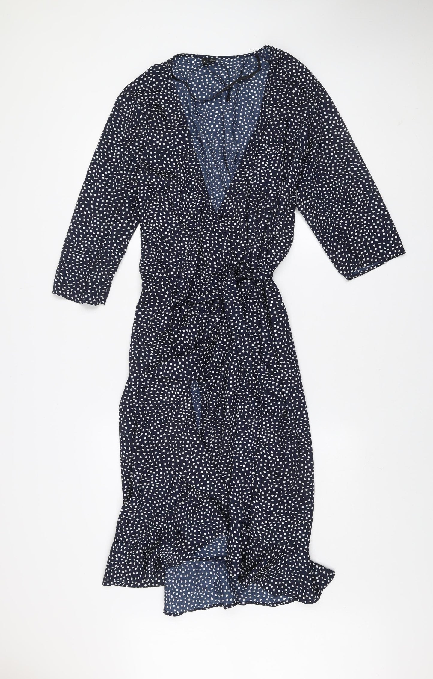 VERO MODA Women Blue Polka Dot Midi Wrap Dress Size XL