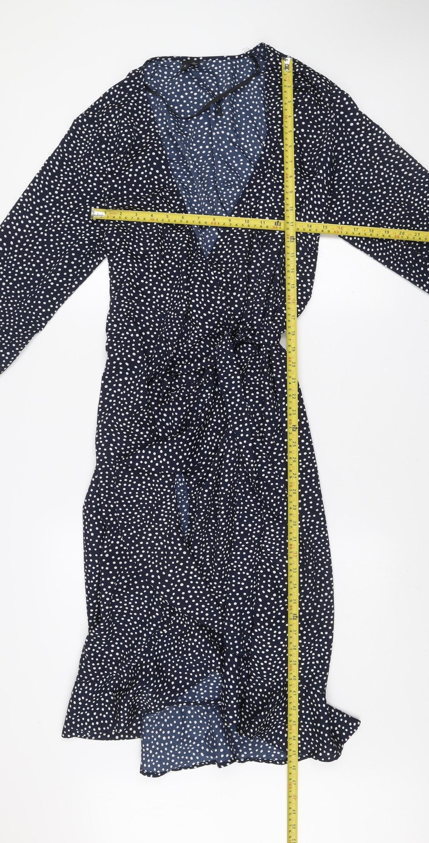 VERO MODA Women Blue Polka Dot Midi Wrap Dress Size XL
