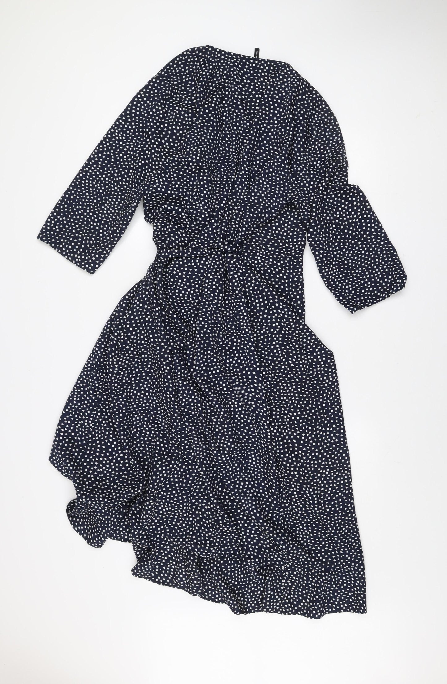 VERO MODA Women Blue Polka Dot Midi Wrap Dress Size XL