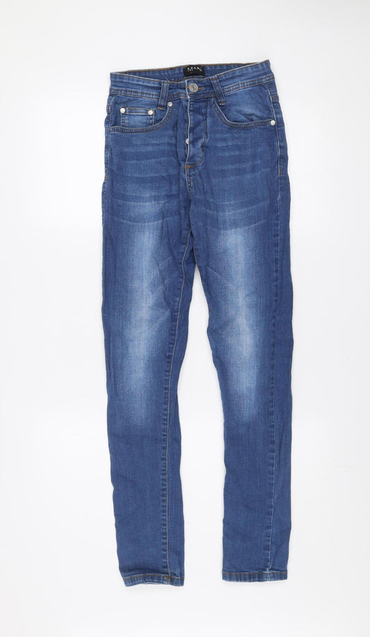 boohooMAN Men's Blue Slim Fit Stretch Denim Jeans Size 28