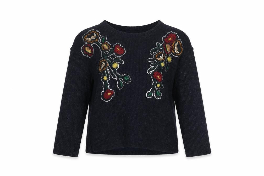 Zara Women’s Black Floral Embroidered Sequin Knit Jumper Size S