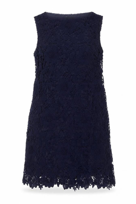 Wallis Women's Blue Lace Shift Dress Size 14 Sleeveless Knee Length
